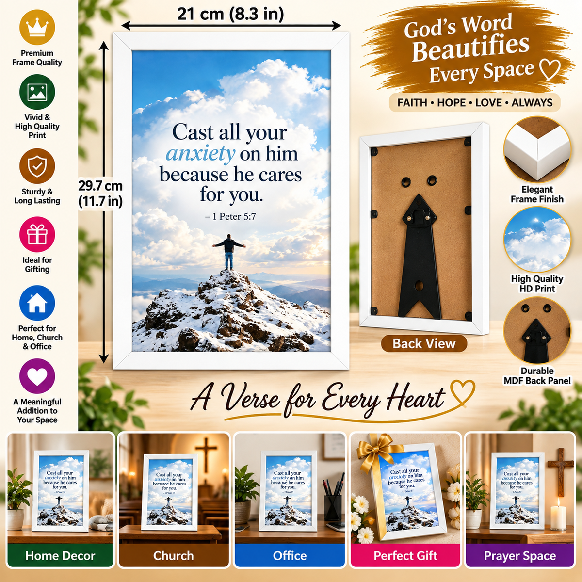 Bible Verse Frame – 1 Peter 5:7 – Cast Your Anxiety – A4