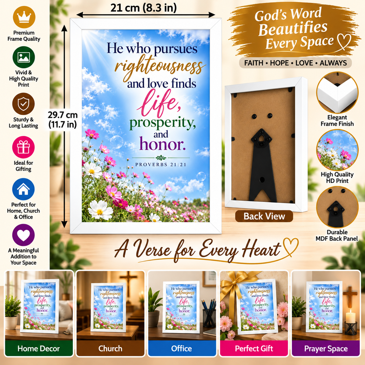 Bible Verse Frame – Proverbs 21:21 – Righteousness & Love – A4