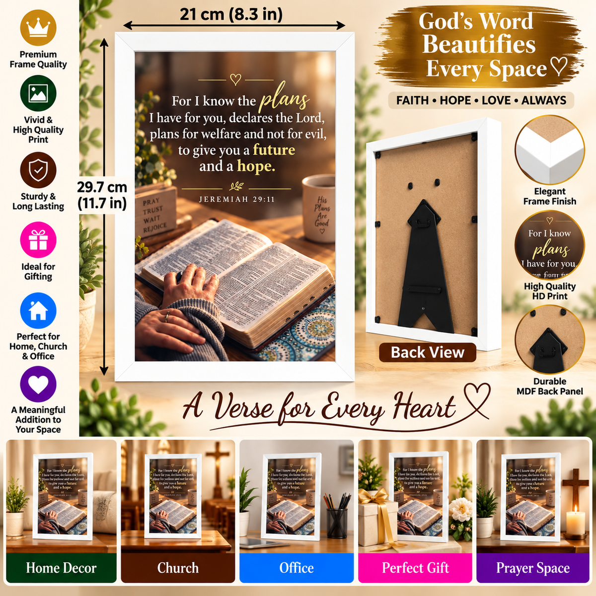 Bible Verse Frame – Jeremiah 29:11 – Future & Hope – A4