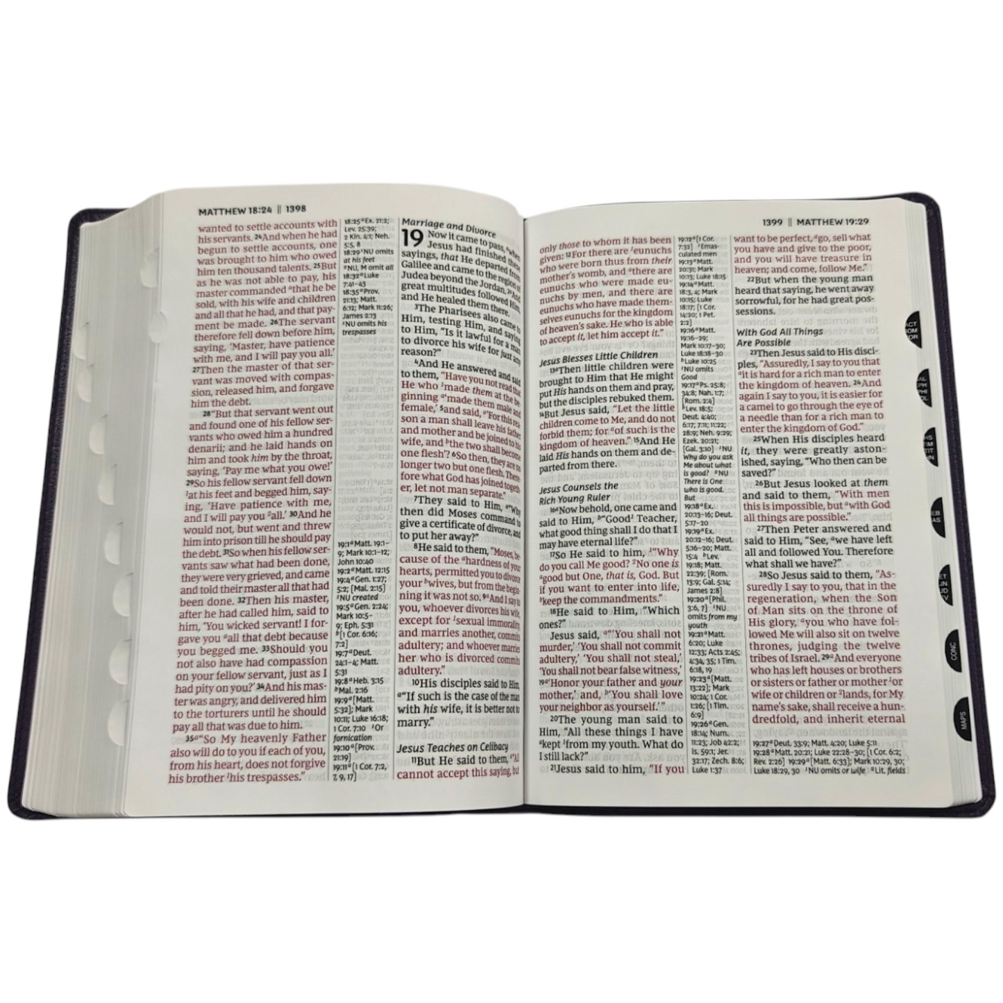 NKJV Giant Print Center-Column Reference Bible Verse Art Cover Collection Genuine Leather Purple Thumb Indexed Red Letter Comfort Print | Study