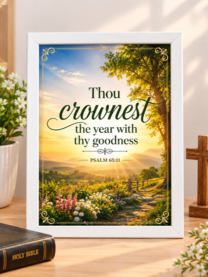 Bible Verse Frame – Psalm 65:11 A4 – Thou Crownest the Year – White