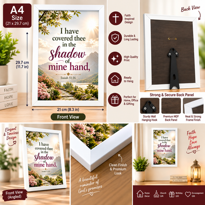 Bible Verse Frame – Isaiah 51:16 A4 – Shadow of Mine Hand – White