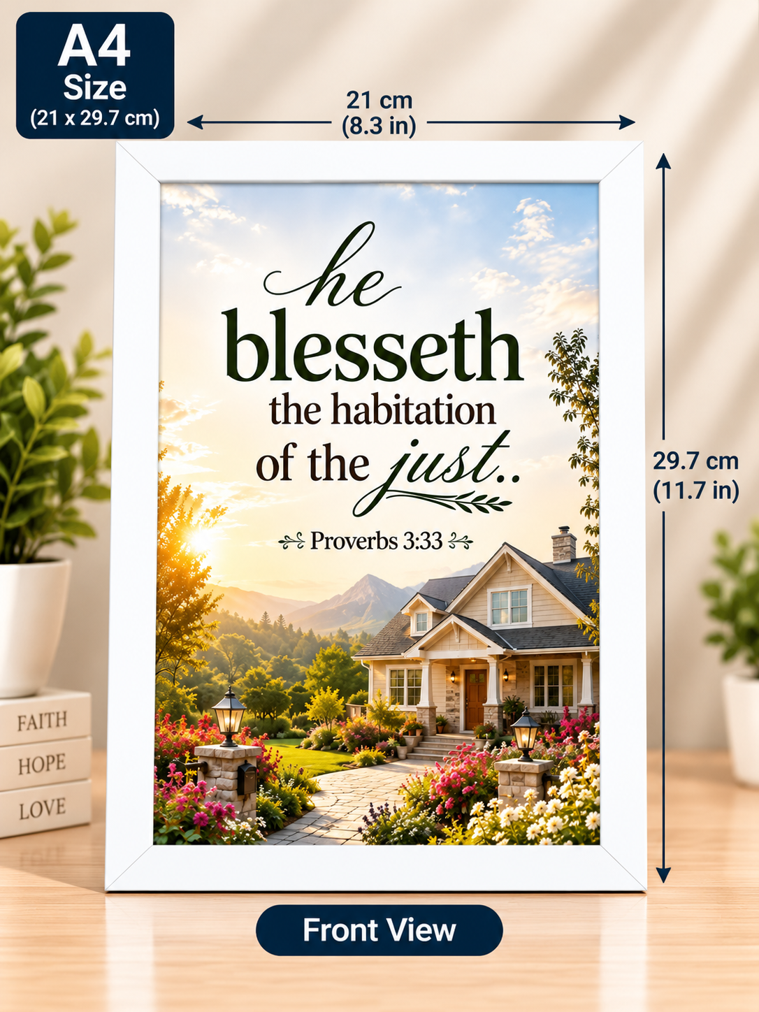Bible Verse Frame – Proverbs 3:33 A4 – He Blesseth the Habitation – White