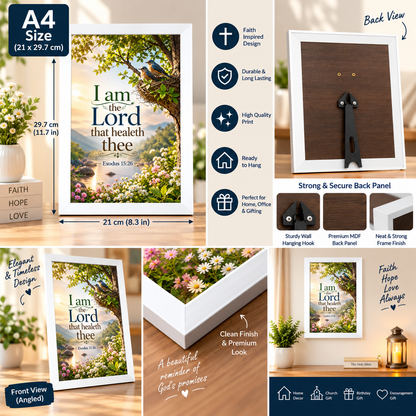 Bible Verse Frame – Exodus 15:26 A4 – I Am the Lord That Healeth Thee – White