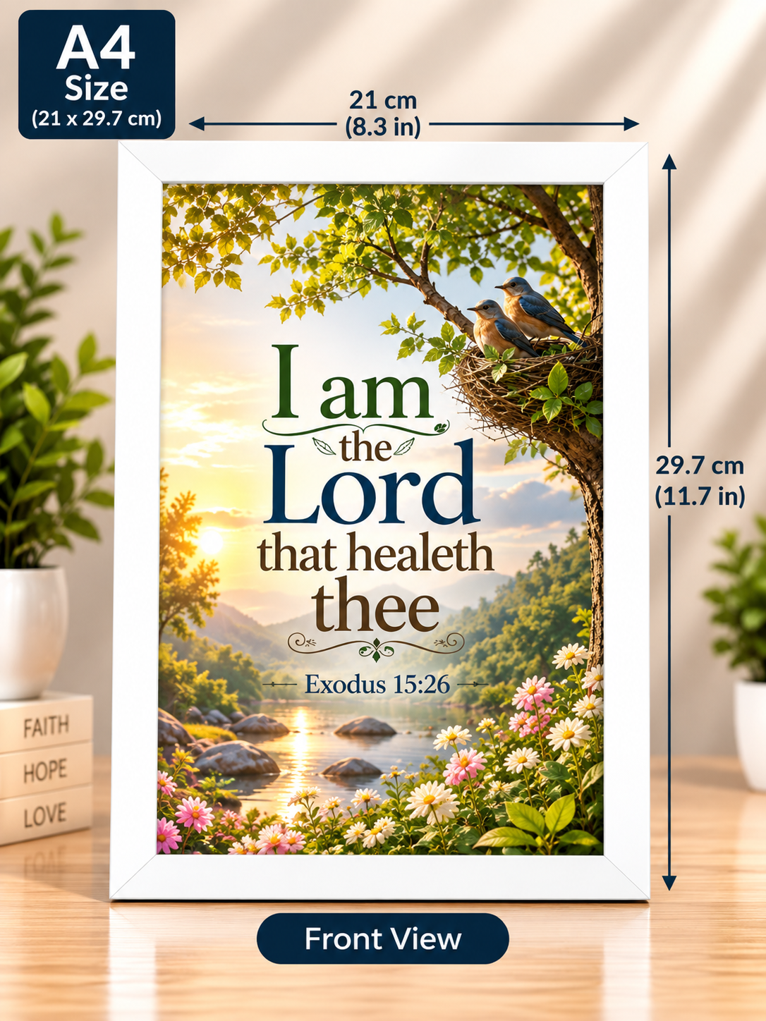 Bible Verse Frame – Exodus 15:26 A4 – I Am the Lord That Healeth Thee – White