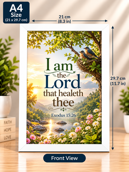 Bible Verse Frame – Exodus 15:26 A4 – I Am the Lord That Healeth Thee – White