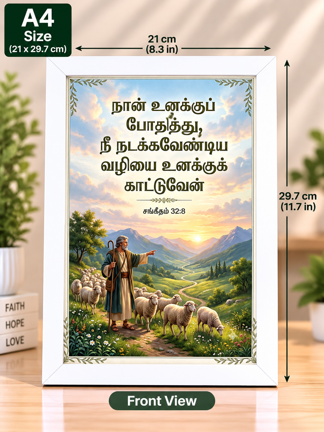 Bible Verse Frame – Psalm 32:8 A4 – Tamil Scripture Art