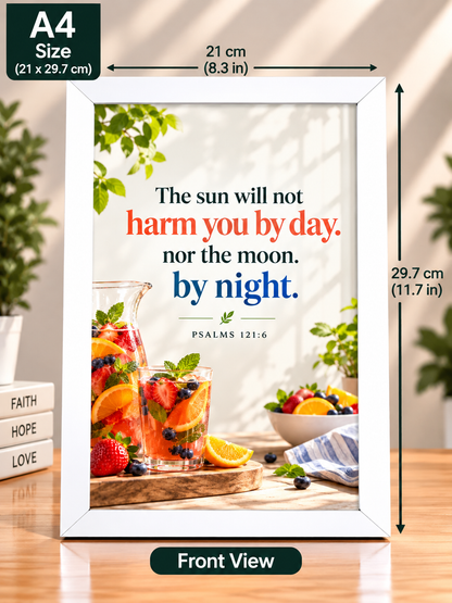 Bible Verse Frame – A4 – PSALMS 121:6 – White