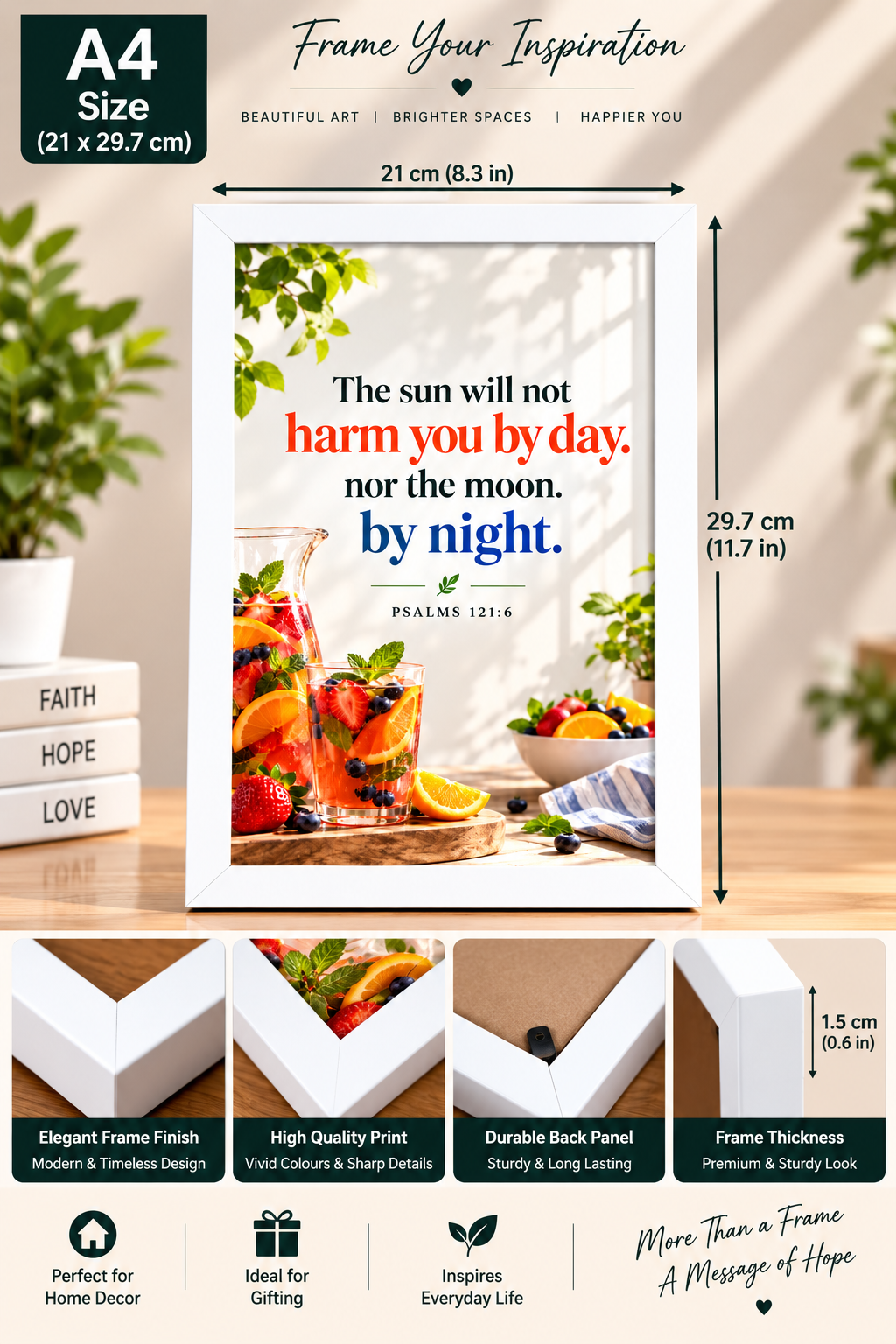 Bible Verse Frame – A4 – PSALMS 121:6 – White