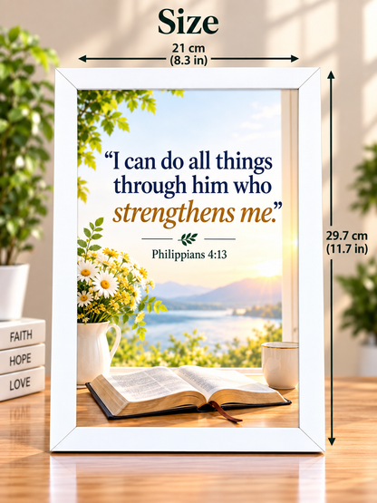 Bible Verse Frame – Philippians 4:13 – White – A4