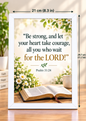 Bible Verse Frame – Psalm 31:24 – 21 × 29.7 cm – White Christian Wall Decor