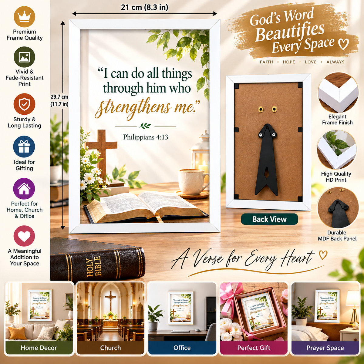 Bible Verse Frame – Philippians 4:13 – Christian Wall Art – A4