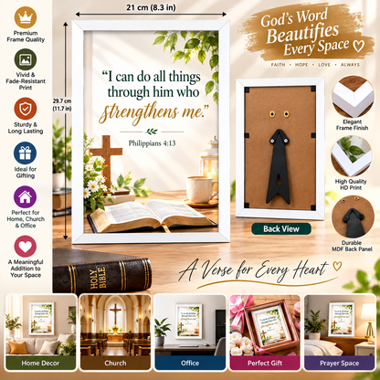 Bible Verse Frame – Philippians 4:13 – Christian Wall Art – A4