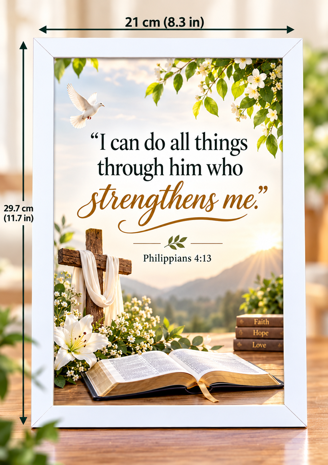 Bible Verse Frame – Philippians 4:13 – Christian Wall Art – A4
