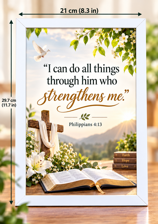Bible Verse Frame – Philippians 4:13 – Christian Wall Art – A4