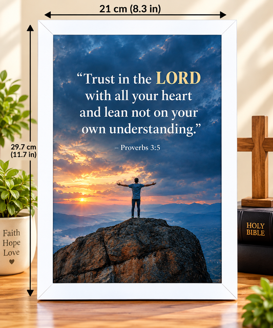 Bible Verse Frame – Proverbs 3:5 White – A4