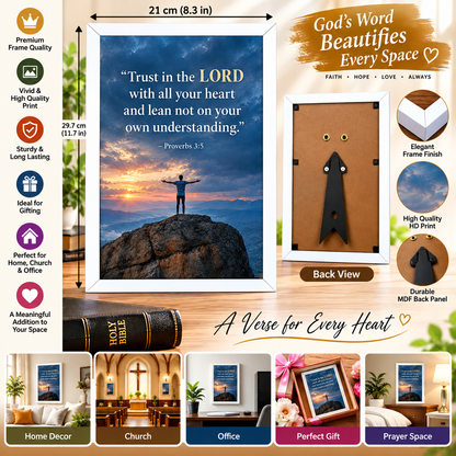 Bible Verse Frame – Proverbs 3:5 White – A4