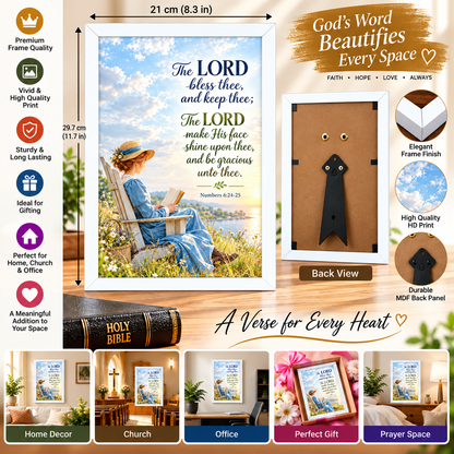 Bible Verse Frame – Numbers 6:24-25 White – A4