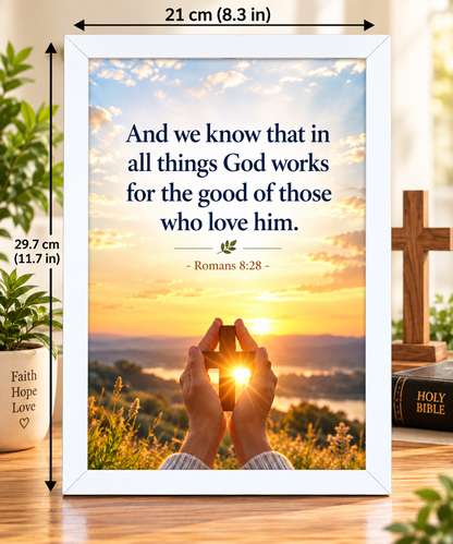 Bible Verse Frame – Romans 8:28 – God Works for Good – A4