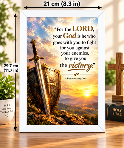 Bible Verse Frame – Deuteronomy 20:4 – 21 × 29.7 cm – White