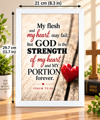 Bible Verse Frame – Psalm 73:26 – 21 × 29.7 cm – White