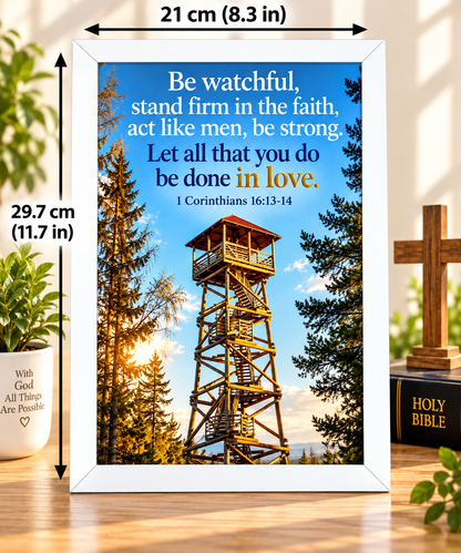 Bible Verse Frame – 1 Corinthians 16:13-14 – Be Watchful – A4