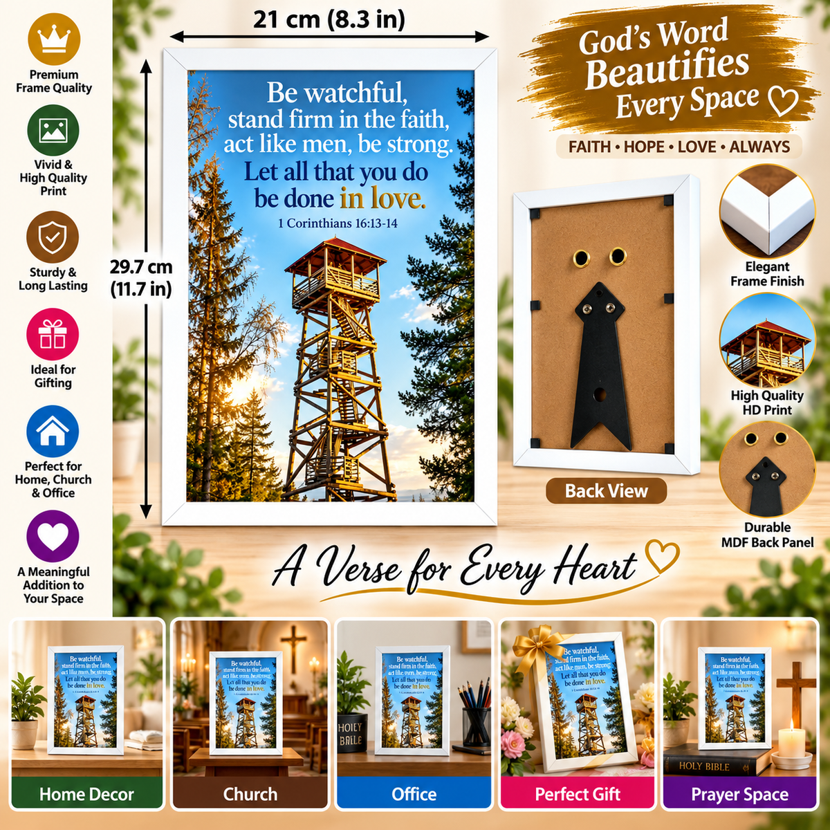 Bible Verse Frame – 1 Corinthians 16:13-14 – Be Watchful – A4