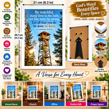Bible Verse Frame – 1 Corinthians 16:13-14 – Be Watchful – A4