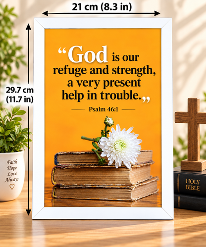 Bible Verse Frame – Psalm 46:1 – 21 × 29.7 cm