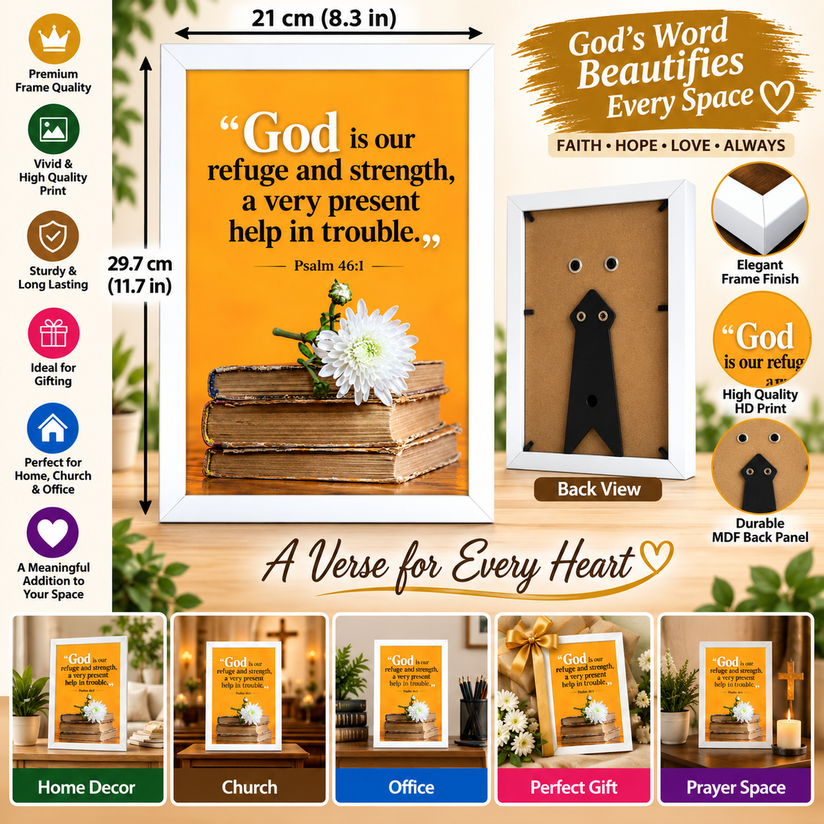 Bible Verse Frame – Psalm 46:1 – 21 × 29.7 cm