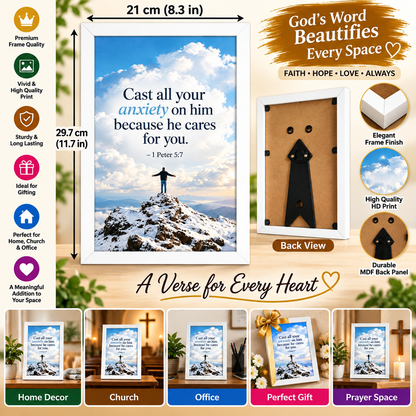 Bible Verse Frame – 1 Peter 5:7 – Cast Your Anxiety – A4