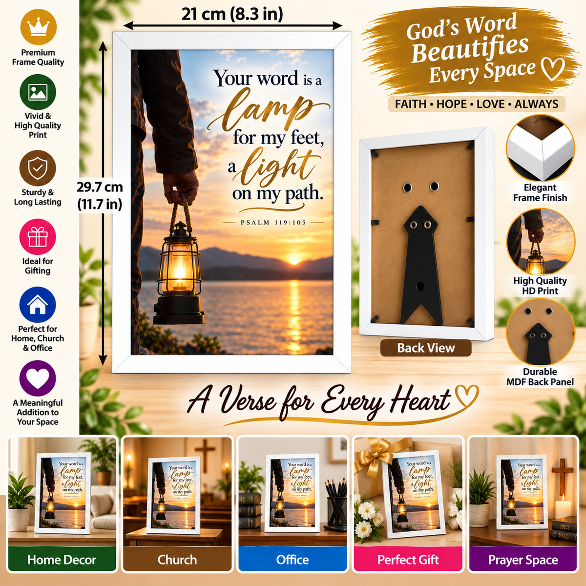 Bible Verse Frame – Psalm 119:105 – Lamp for My Feet – A4