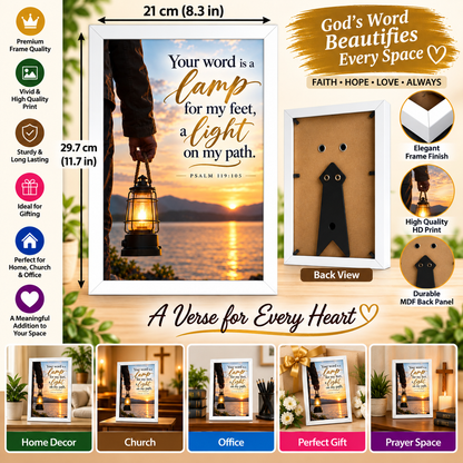 Bible Verse Frame – Psalm 119:105 – Lamp for My Feet – A4