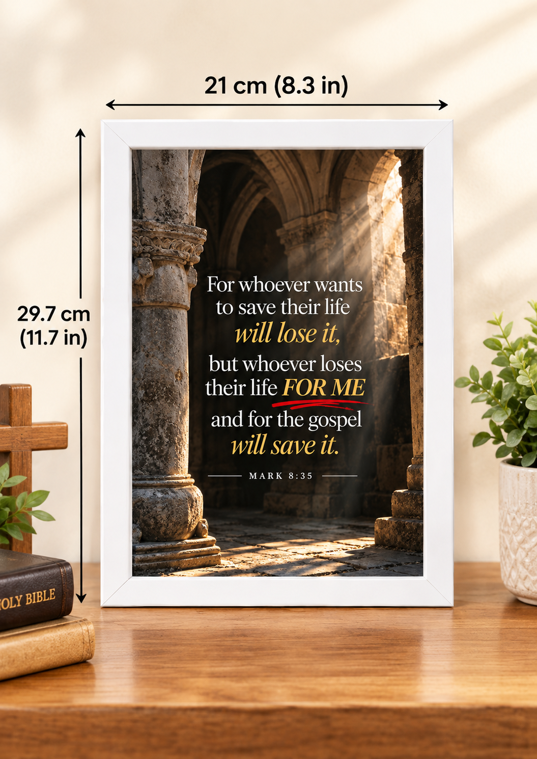 Bible Verse Frame – Mark 8:35 – For Me & the Gospel – A4
