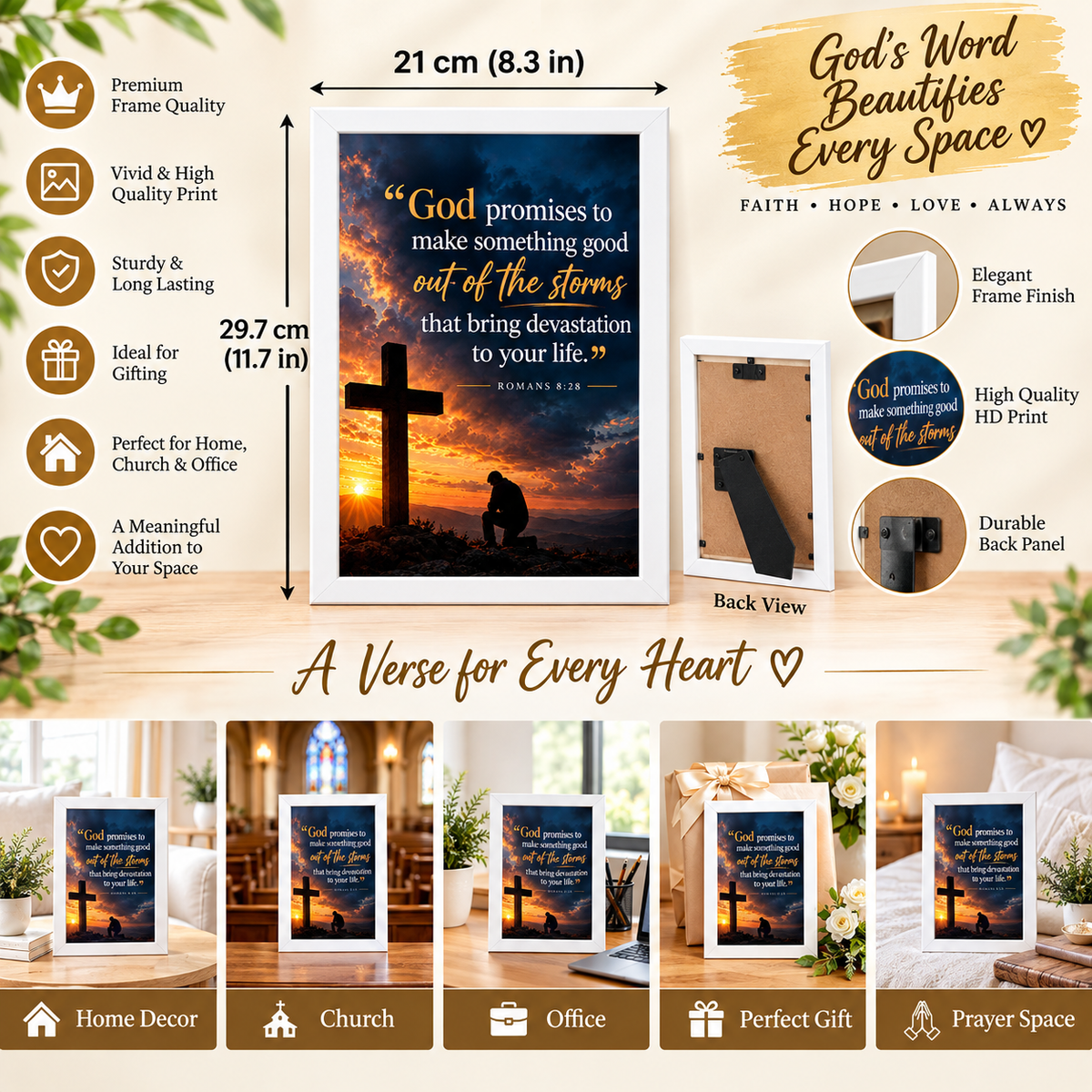 Bible Verse Frame – Romans 8:28 – God Promises – A4