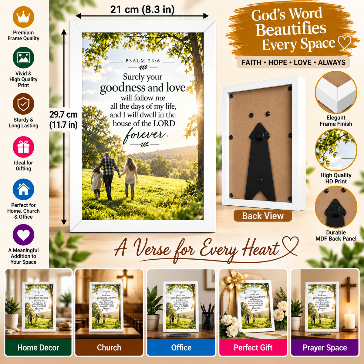 Bible Verse Frame – Psalm 23:6 – Goodness and Love – A4