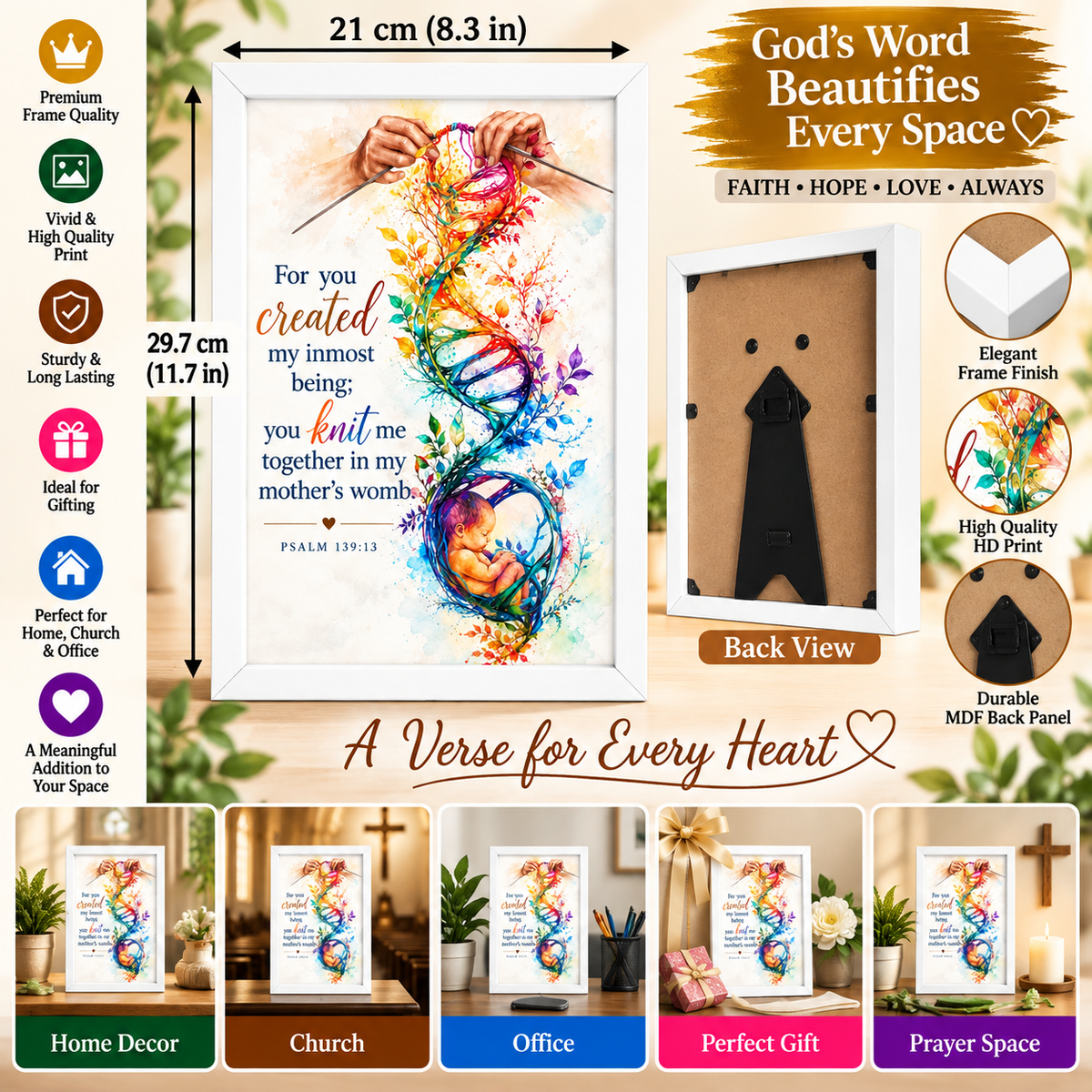 Bible Verse Frame – Psalm 139:13 – You Knit Me Together – A4