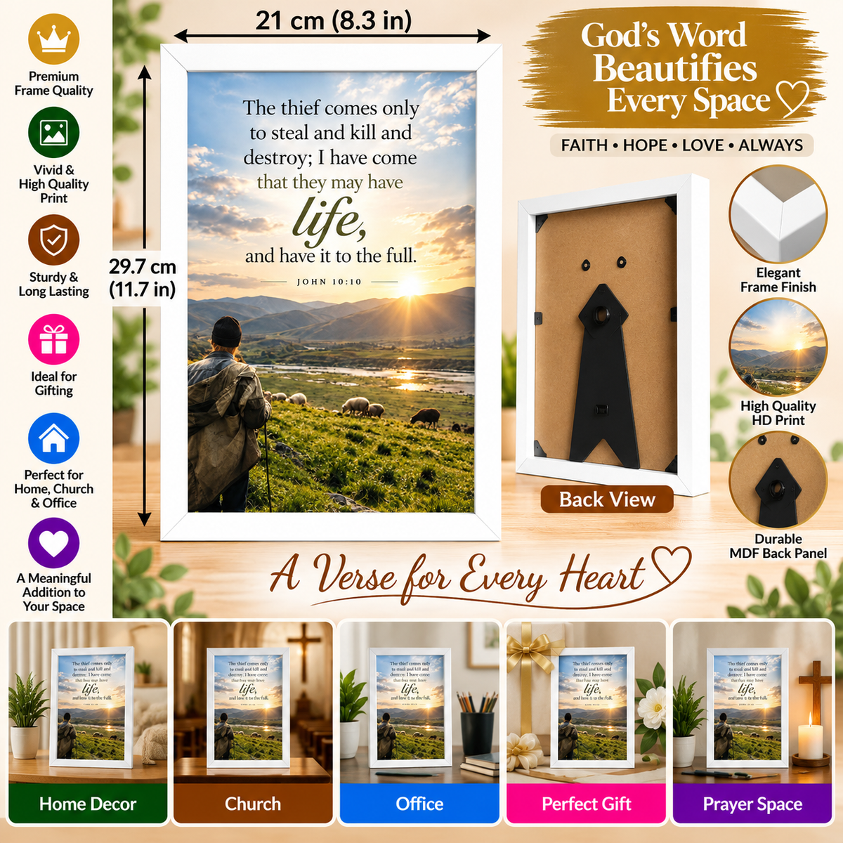 Bible Verse Frame – John 10:10 – Life to the Full – A4