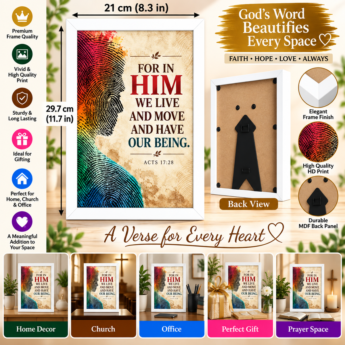 Bible Verse Frame – Acts 17:28 – In Him We Live – A4