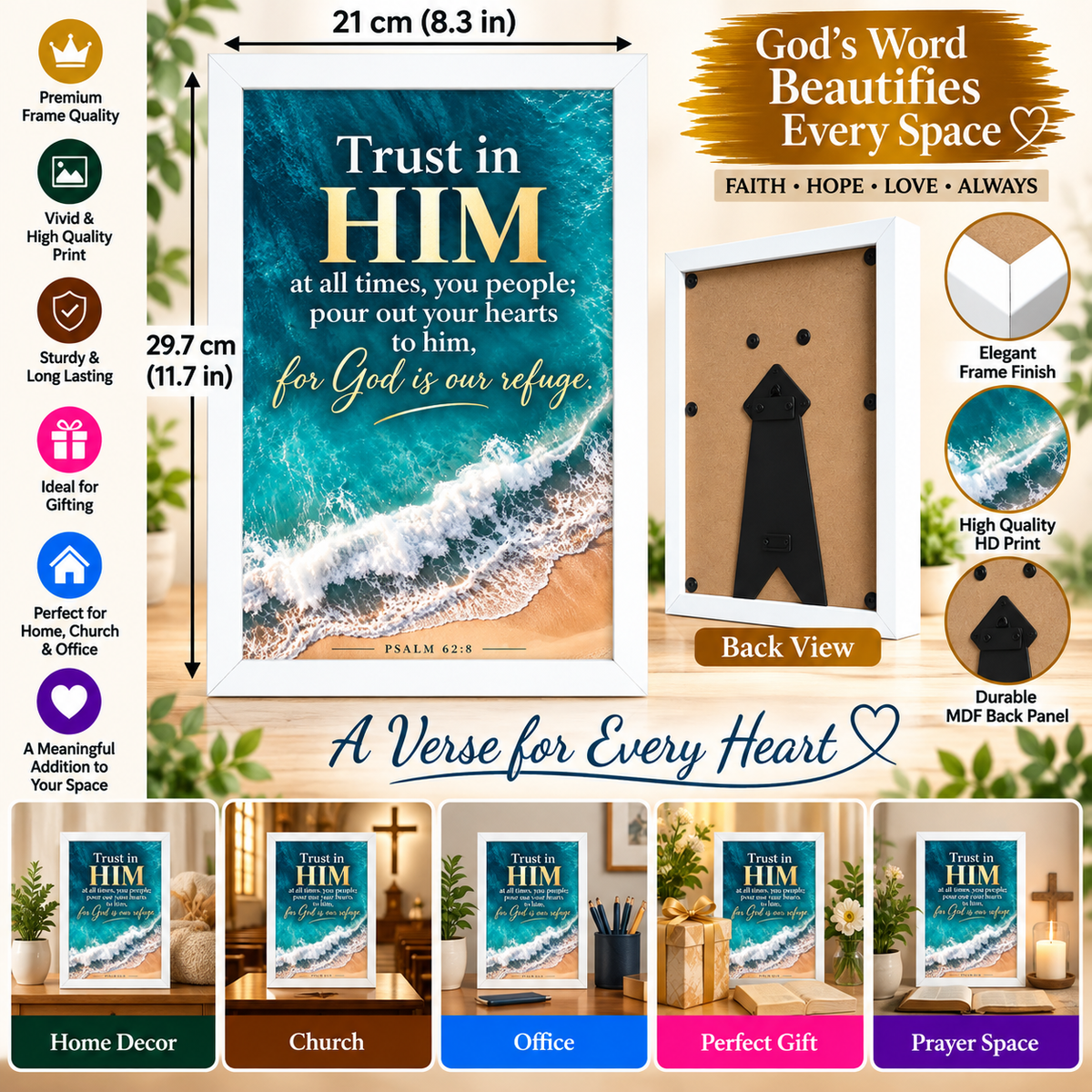 Bible Verse Frame – Psalm 62:8 A4 – Trust in Him