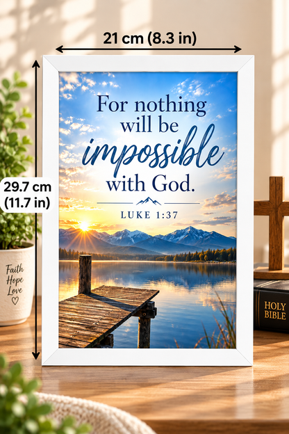 Bible Verse Frame – Luke 1:37 – Nothing Is Impossible – A4