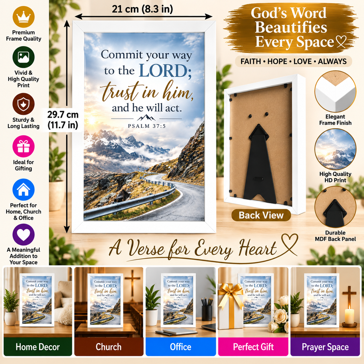 Bible Verse Frame – Psalm 37:5 – Commit Your Way to the Lord – A4