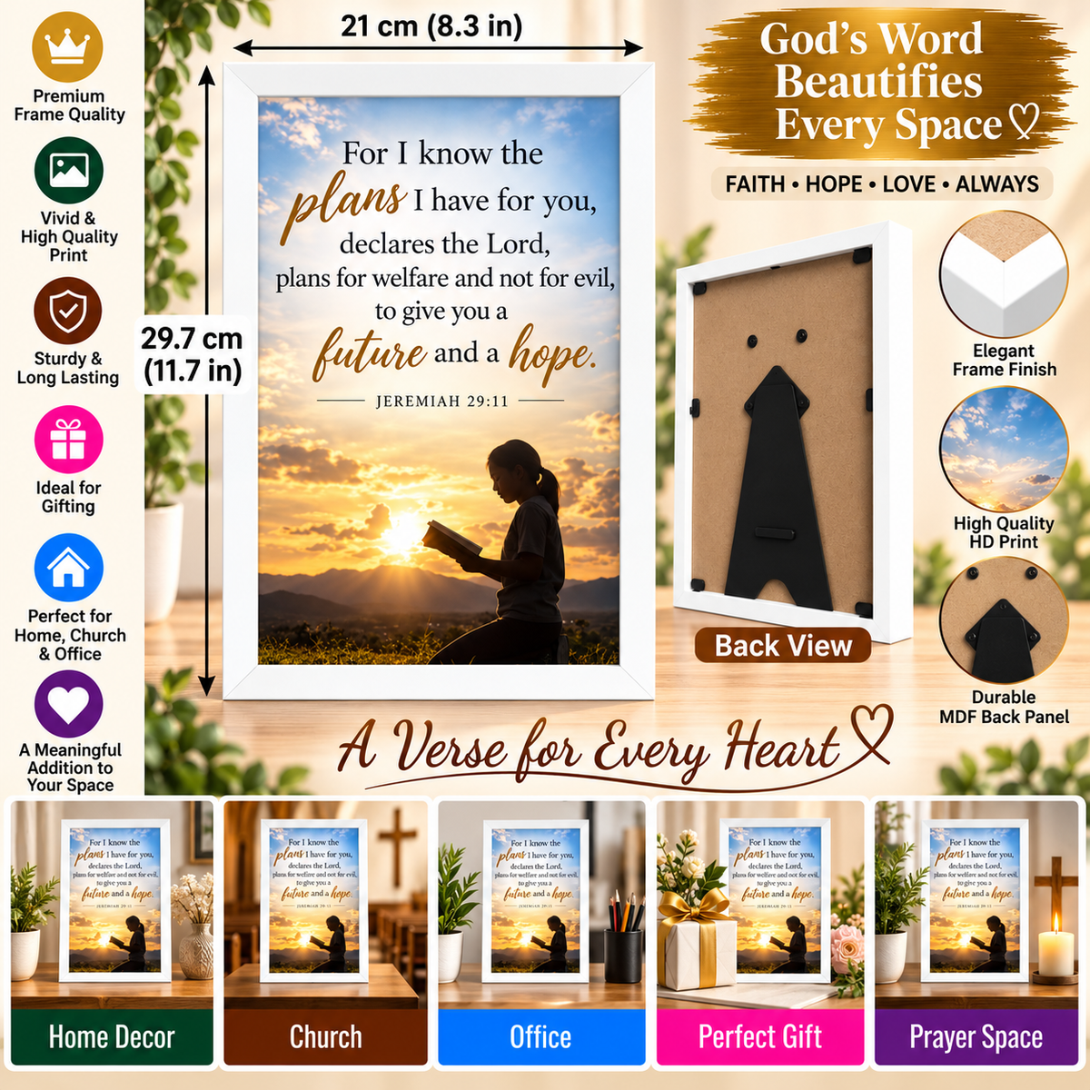 Bible Verse Frame – Jeremiah 29:11 – Future and Hope – A4