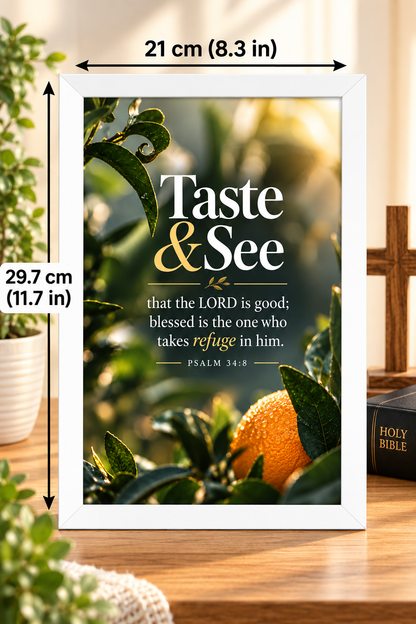 Bible Verse Frame – Psalm 34:8 – Taste & See – A4
