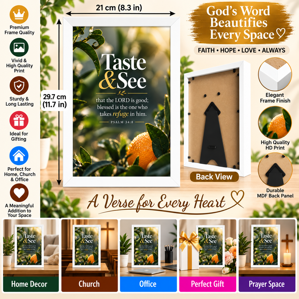 Bible Verse Frame – Psalm 34:8 – Taste & See – A4
