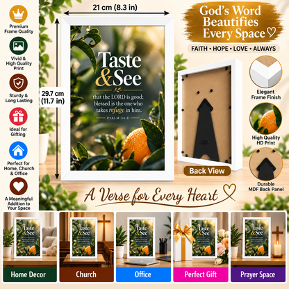 Bible Verse Frame – Psalm 34:8 – Taste & See – A4