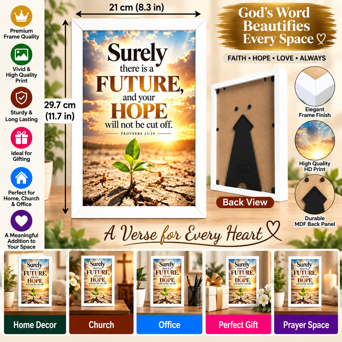 Bible Verse Frame – Proverbs 23:18 – Future & Hope – A4