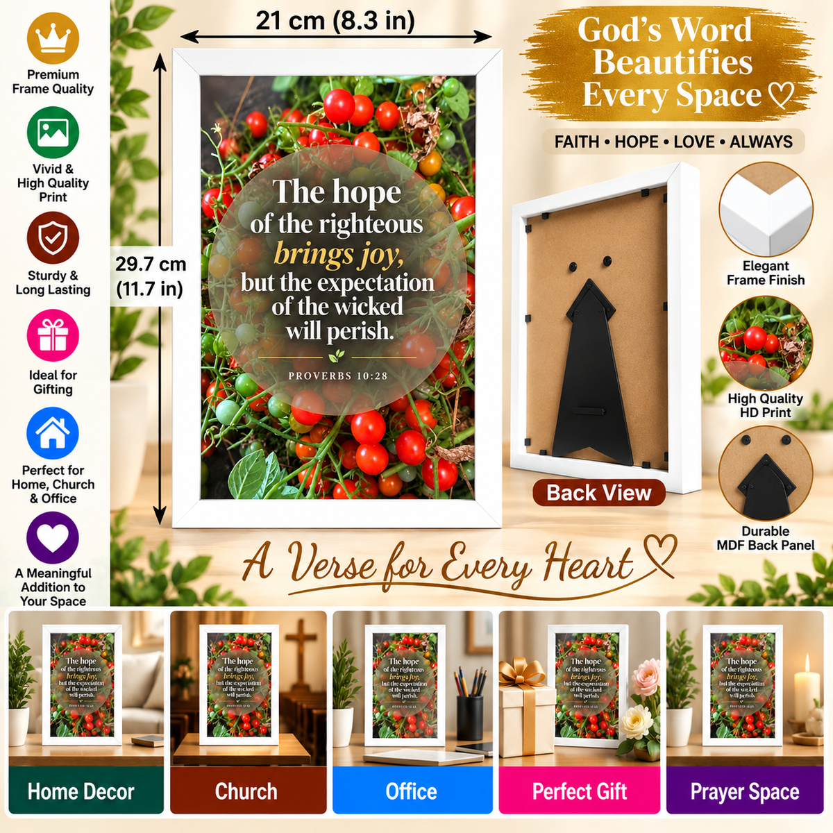 Bible Verse Frame – Proverbs 10:28 – Hope Brings Joy – A4