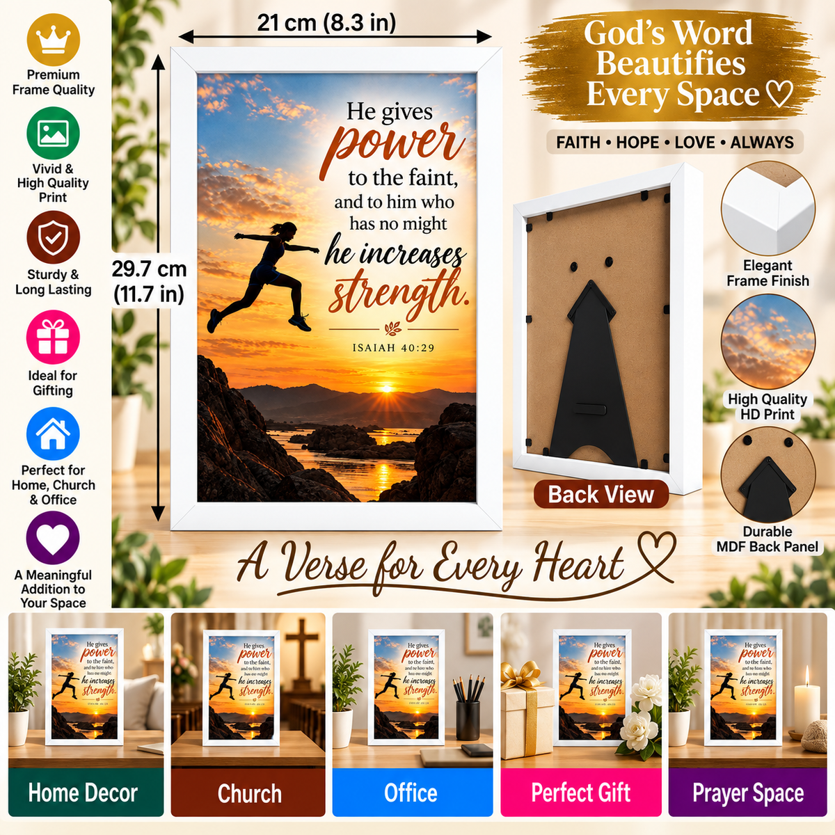 Bible Verse Frame – Isaiah 40:29 – He Gives Power – A4