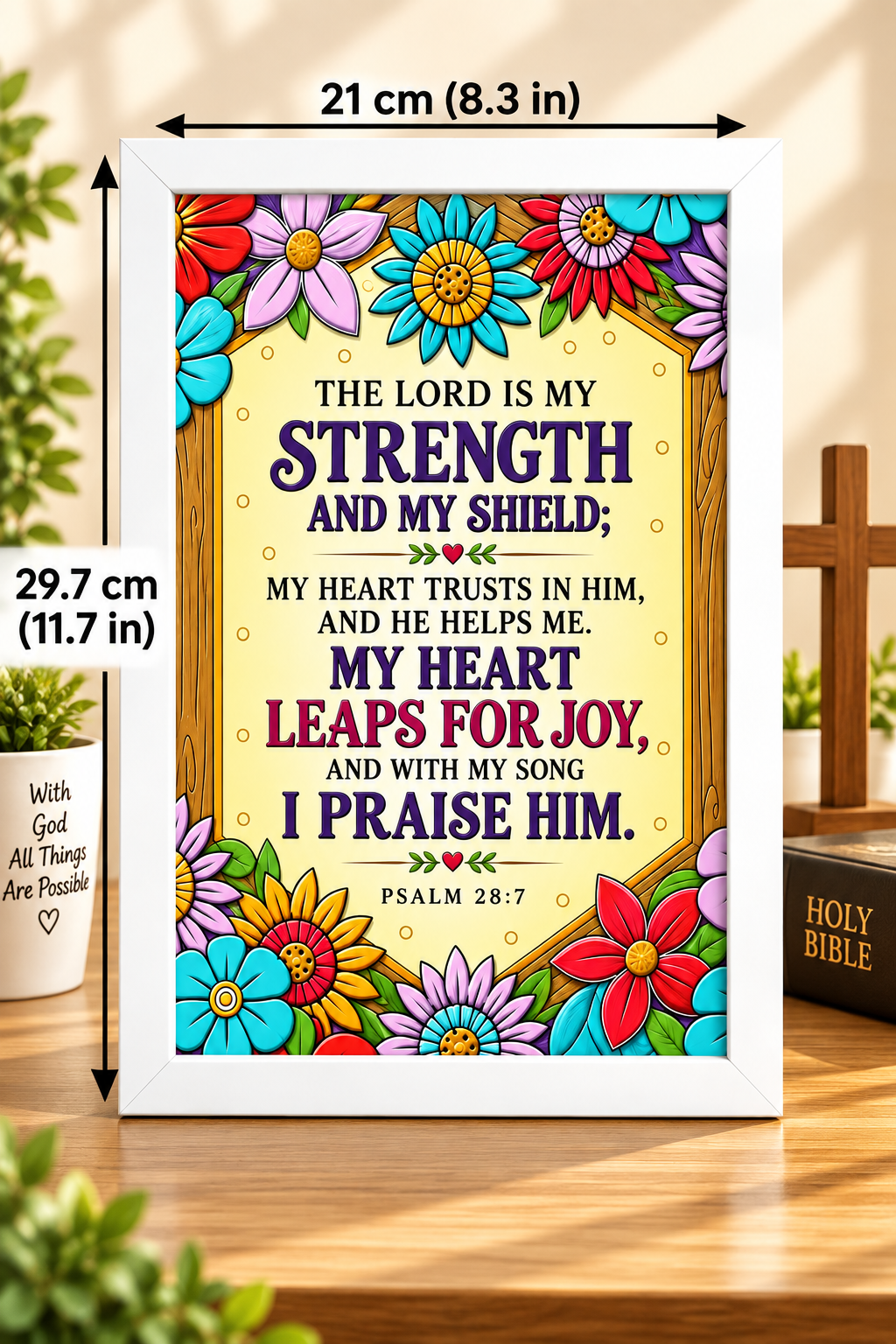 Bible Verse Frame – Psalm 28:7 – The Lord Is My Strength – A4